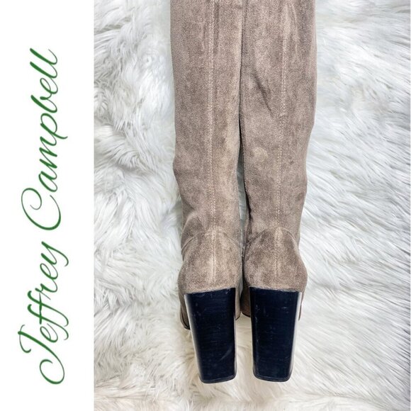 NWT JEFFREY CAMPBELL Perouze Over-The-Knee Faux Suede Block Heel Boots Taupe 8.5 - Picture 8 of 16